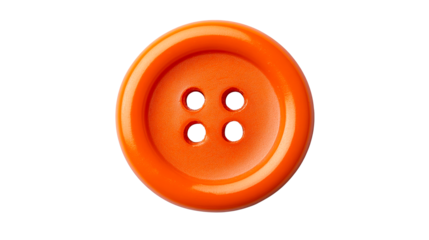 Orange button with four holes, sewing accessory item, cut out transparent