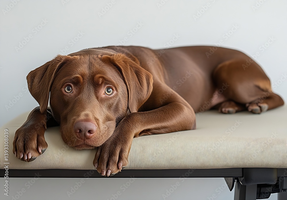 Aufkleber Adorable brown labrador dog enjoying a calm moment while resting on a soft surface : Generative AI