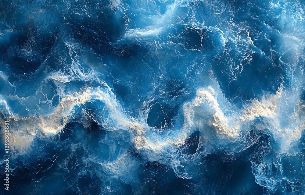 Poster ocean wave texture aerial view of deep blue sea with white foaming water surface abstract nature bac