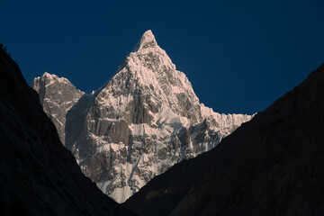 Fototapeta premium Hachindar Chhish Peak. Hassanabad is the gateway to Hachinder Chish Peak (7162.4 meters). Hassanabad Nulah is located in that Karakoram range in Batura