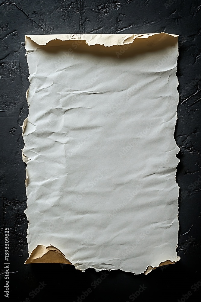Aufkleber Aged Paper Scroll on Dark Textured Background Vintage Parchment Blank Template Rustic Mockup Ancient Document Space for Text : Generative AI