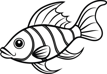 Cute Viper Fish Line Art Design And White Background