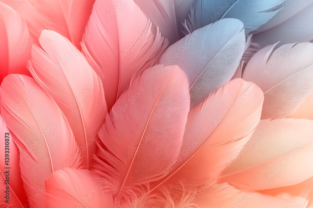 Poster pastel feather dream macro close up pink peach blue gradient delicate plumes abstract nature texture