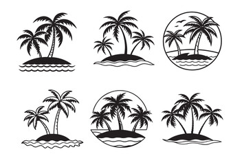 Tropical island Silhouette Vector Set