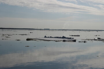 
ice drift on the river in spring in sunny weather