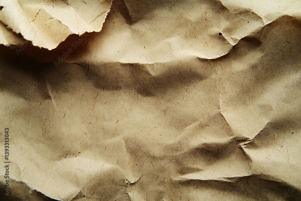 Aufkleber closeup of crumpled brown paper texture vintage recycled background abstract wrinkled surface detail