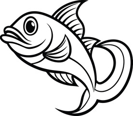 Cute Viper Fish Line Art Design And White Background