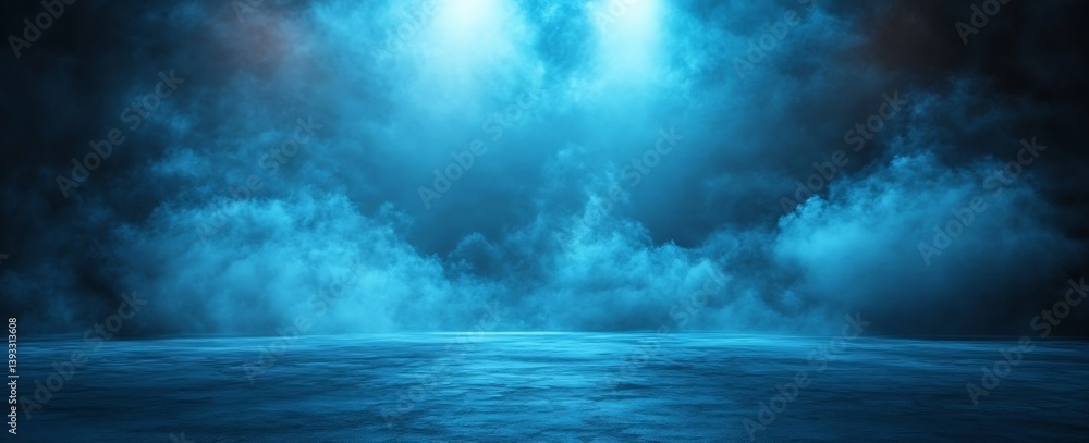 Aufkleber Atmospheric Blue Smoke on Dark Background Creating a Mysterious and Ethereal Effect Ideal for Stage Design : Generative AI