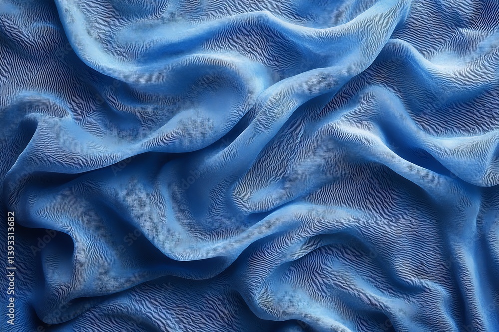 Poster Soft Blue Fabric Texture Abstract Silk Draping with Delicate Folds and Smooth Waves Elegant Textile Background for Design Projects : Generative AI