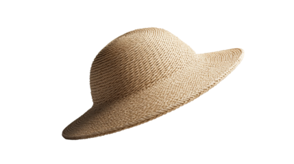 Beige braided summer hat isolated on black background, cut out transparent