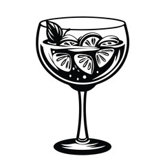 Monochrome Cocktail Glass with Citrus Slices and Mint Leaf Detail