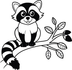 Adorable Raccoon Sitting on Tree Branch Clipart

