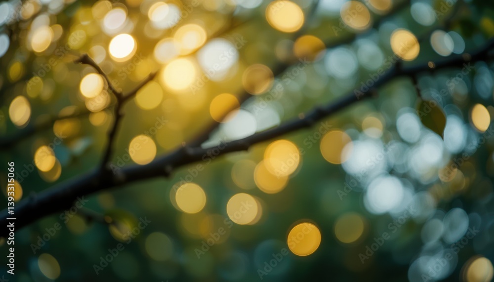Poster nature's golden glow captivating bokeh effect in a forest setting photography serene environment sof
