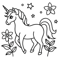 Hand drawn unicorn coloring book vector
