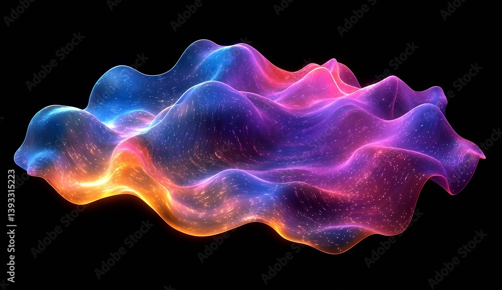 Poster Dynamic Colorful Waves with Glittering Stars on a Dark Background for Aesthetic Imagery : Generative AI