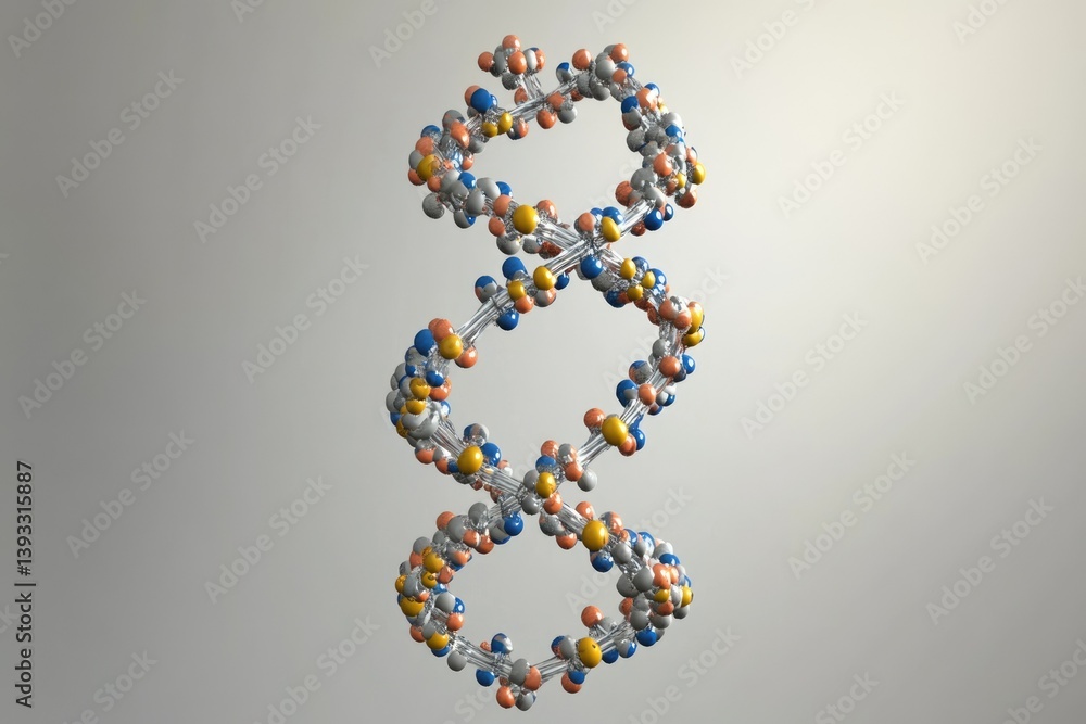 Poster a 3d model of dna double helix, showcasing its structure and the arrangement of nucleotides.