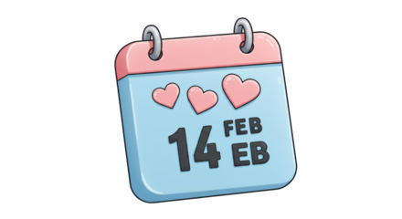 Isolated February 14th Calendar Icon with Heart Decorations