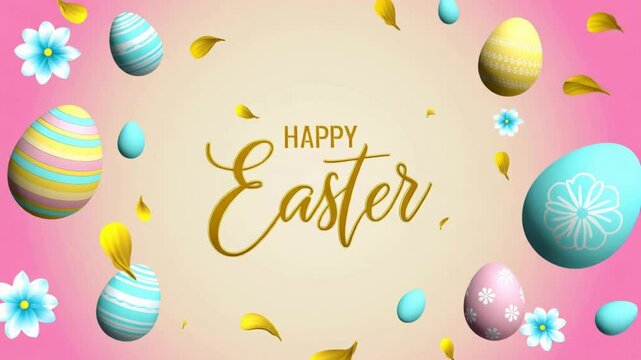 A warm gradient background transitioning from soft pink to creamy beige with " Happy Easter" words in golden color, Easter, Happy Easter, Easter Bunny, Easter Sunday.
