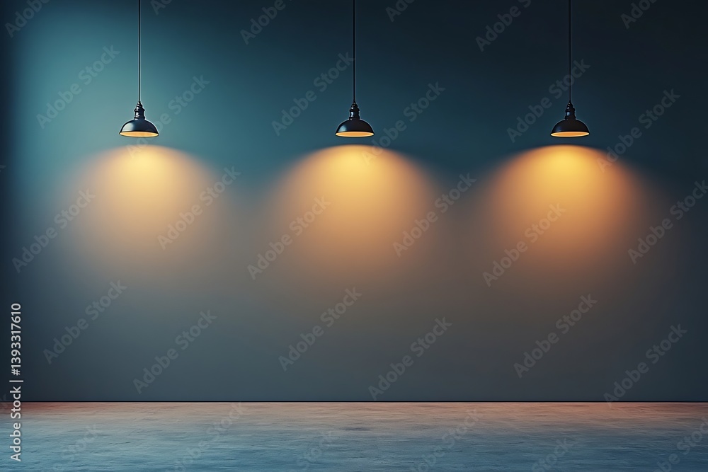 Poster minimalist interior design with three pendant lights illuminating a bare wall simple modern decor ar