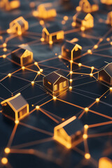 Obraz premium Digital network of interconnected houses 