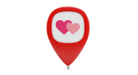 Isolated Red Location Pin with Double Heart Symbol for Love and Relationships