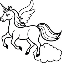 Hand drawn unicorn coloring book illustration