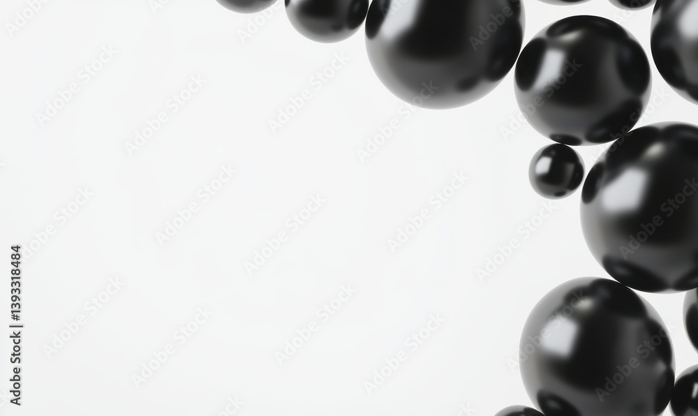 Poster beautiful black balloons randomly flying frame. party elegant vector background with space for text.