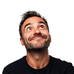 Fototapeta premium A Man with a Smug Grin Head Tilted Back Slightly Isolated on Transparent Background