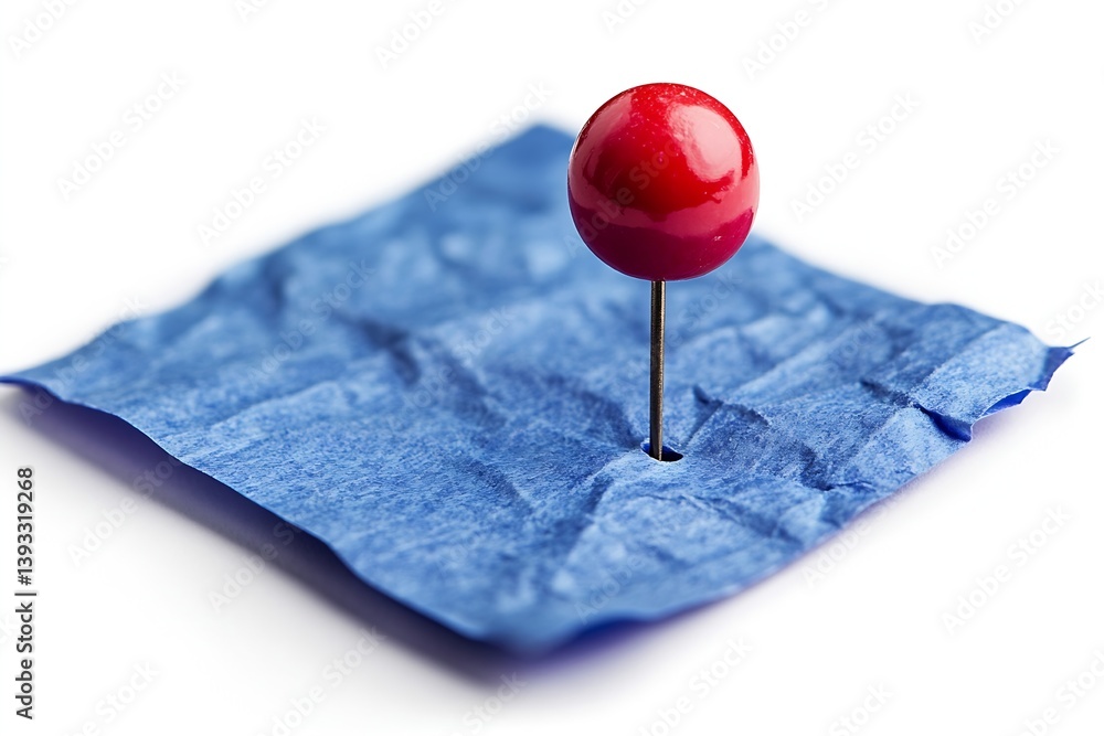 Poster red pin on crumpled blue paper macro shot of stationery and texture on white background : generative