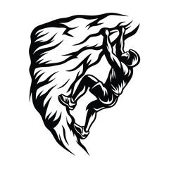 Silhouette of Person Climbing Rock, monochrome of outdoor sport