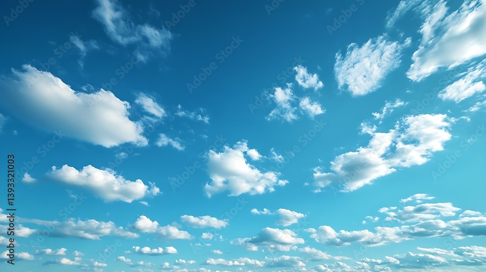 Aufkleber serene atmosphere with fluffy clouds spread across a bright blue sky during daytime : generative ai