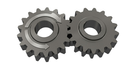 Isolated Interlocking Gears with Arrows Mechanical Process Visualization