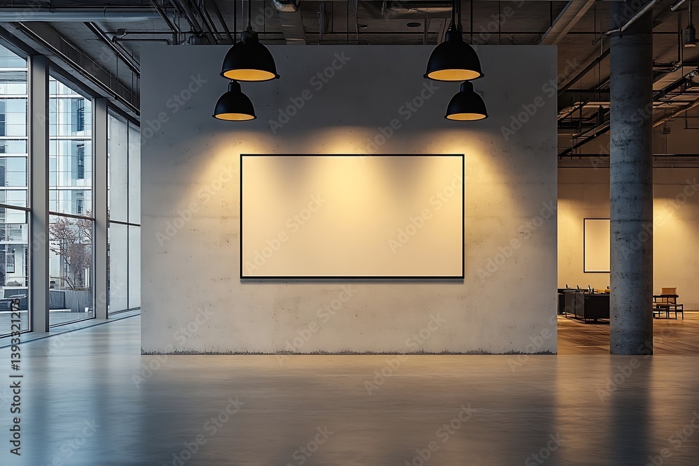 Aufkleber modern art gallery with blank canvas and pendant lights minimalist interior design mock up poster fr