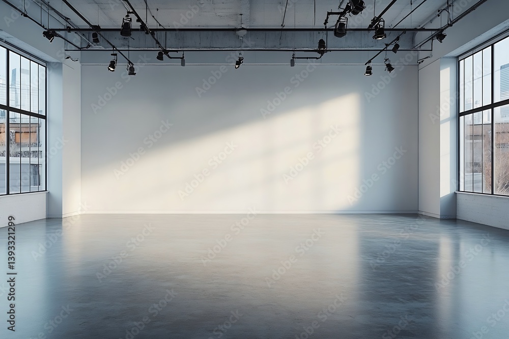 Aufkleber empty studio loft with large windows sunlight and concrete floor modern architecture minimal interio