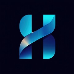 Abstract, blue metallic 'H' shape on a dark backdrop, with gradient hues