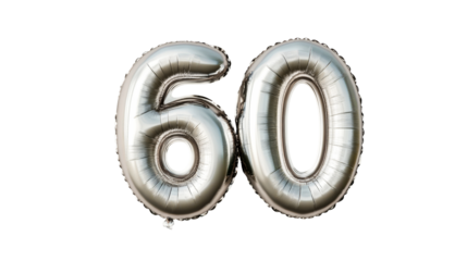 Silver Balloon Number Sixty Shape, cut out transparent