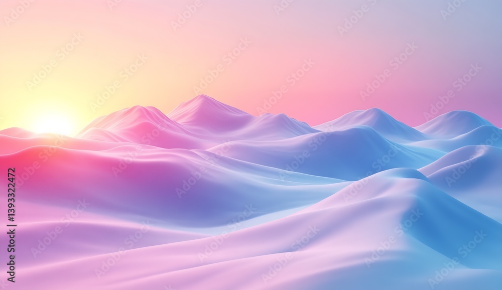 Poster radiant vista of flowing hills illuminated by sunset with soft pastel colors : generative ai