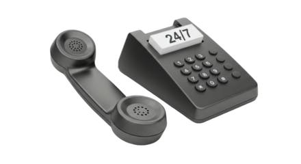 Isolated Black Telephone with Cordless Handset Displaying 24/7 Service