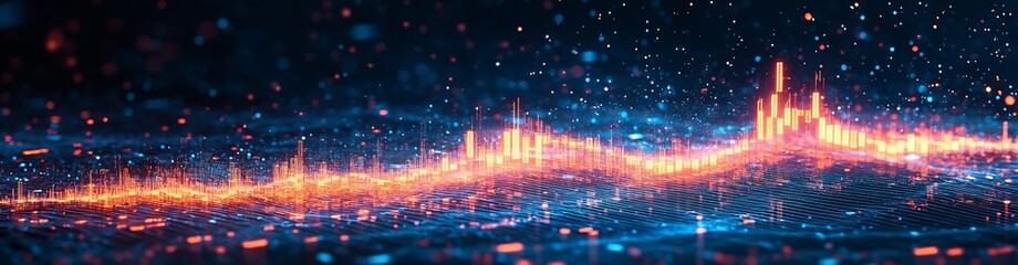 Fototapeta premium Dynamic Data Visualization with Abstract Digital Waveform and Glowing Particles for Technology and Science Concepts : Generative AI