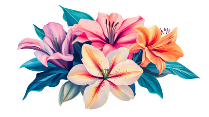 Naklejka premium Floral arrangement of lilies, vibrant illustration, cut out transparent