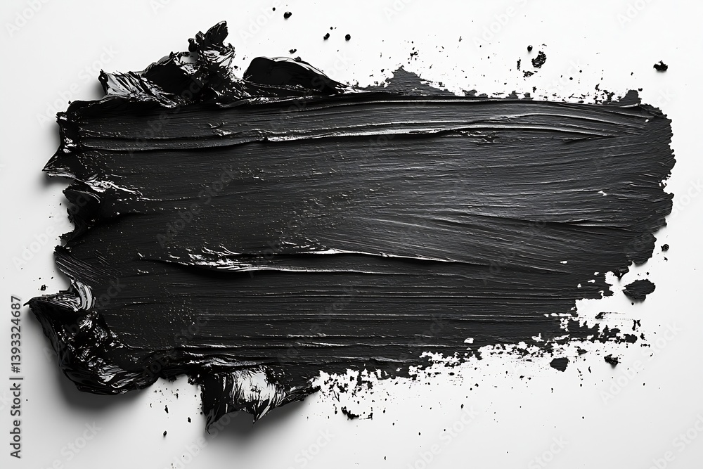 Poster Abstract Black Paint Stroke on White Canvas Provides Minimalist Texture and Grungy Visual Ideal for Modern Design and Background Use : Generative AI