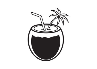 Coconut juice vector, tropical related solid style Silhouette Vector