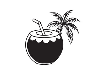 Coconut juice vector, tropical related solid style Silhouette Vector
