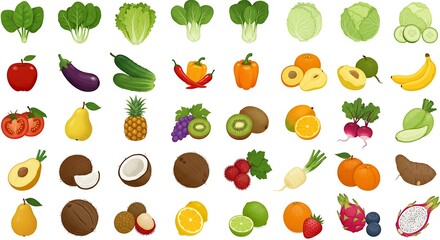 Obraz premium Assorted Fresh Fruits and Vegetables Illustration for Healthy Eating Concepts