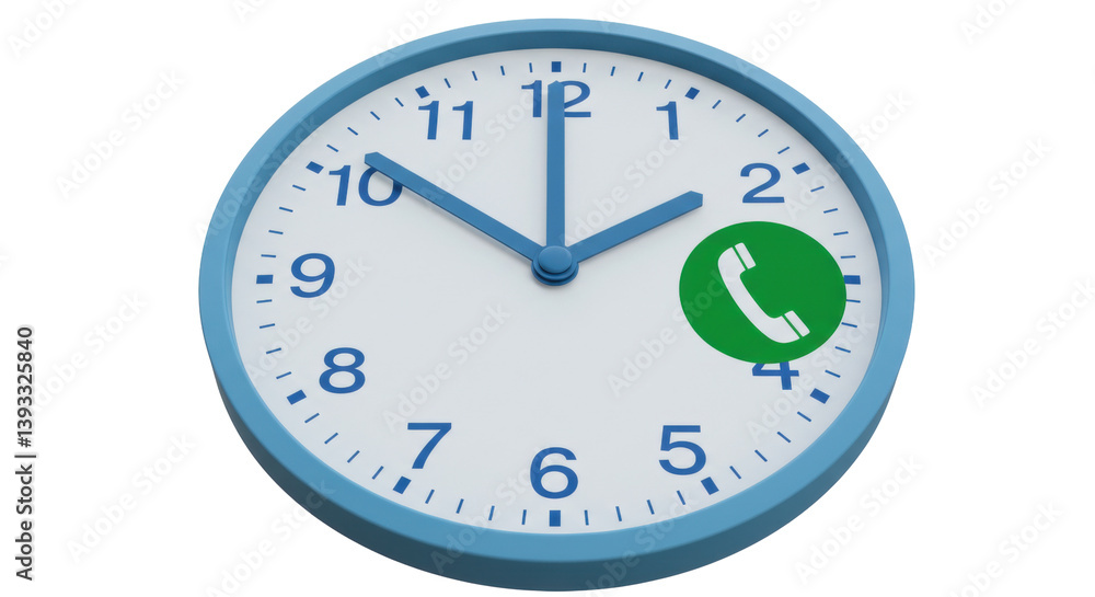 Poster isolated clock with call icon emphasizing time for phone call