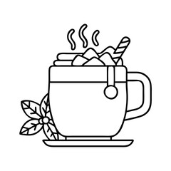 peppermint hot chocolate icon, peppermint hot chocolate line art - simple line art of peppermint hot chocolate, perfect for peppermint hot chocolate logos and icons