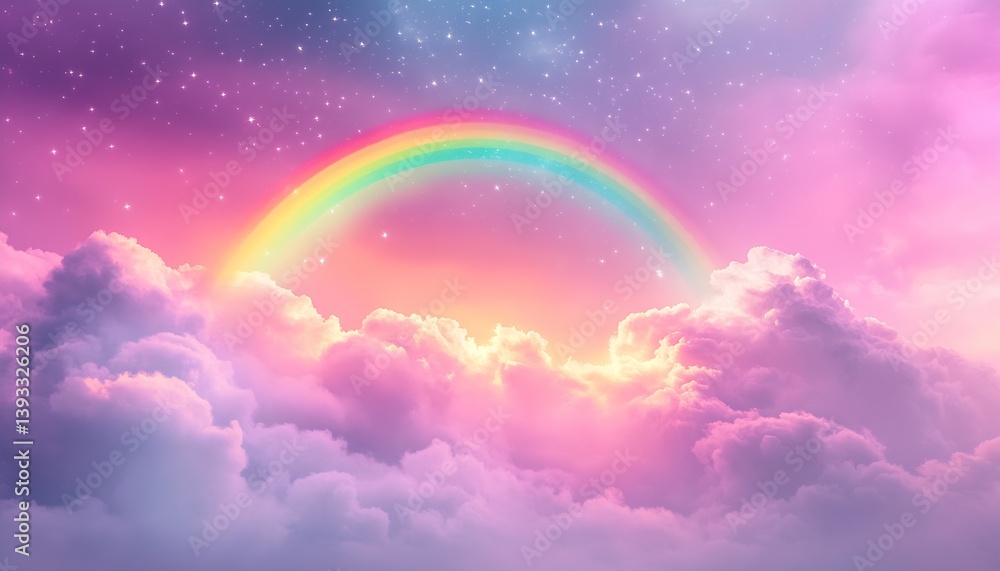 Aufkleber Radiant rainbow emerging from ethereal clouds during a magical twilight scene : Generative AI