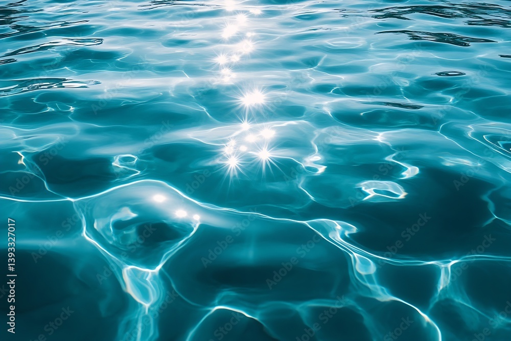 Poster Sparkling Turquoise Water Surface with Sun Reflections Creating a Calming and Abstract Water Texture. Refreshing and Vibrant : Generative AI