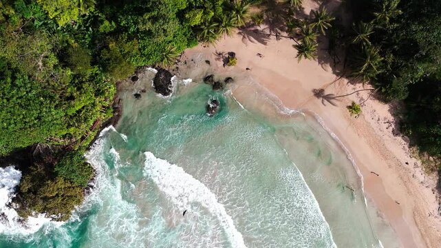 Beautiful Red Frog Beach, Bastimento Island, Bocas Del Toro Archipelago, Costa Rica. Waves in the Caribbean Sea. Surfing. Drone Video