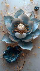 Decorative lotus flower with blue trim high resolution wallpaper